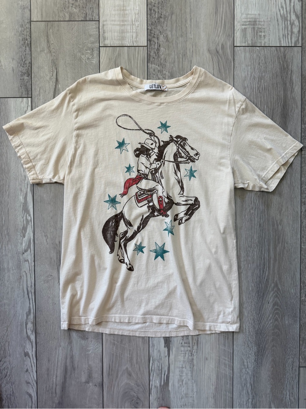 Anthropologie Letluv Horse Cowgirl Graphic 100% Cotton Boyfriend Tee size large - Picture 6 of 9